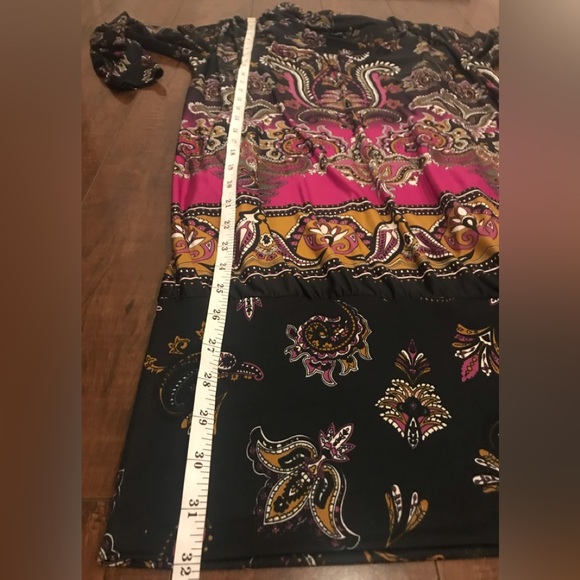 Bebe Black Paisley Multicoloured Tunic Long Sleeve Top with Neck Tie - Picture 10 of 12